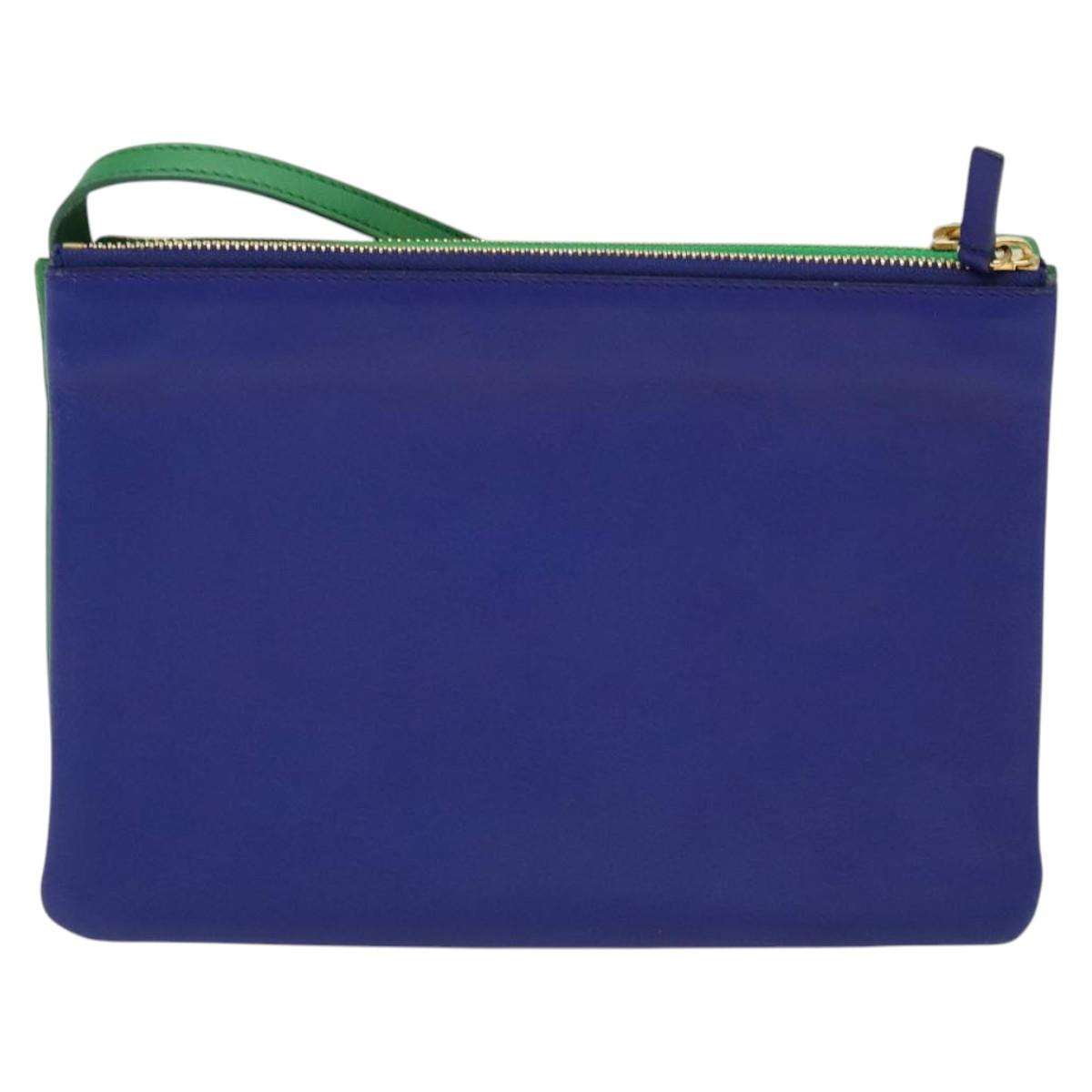 CELINE Trio Shoulder Bag Leather Green Gold Auth BA5510