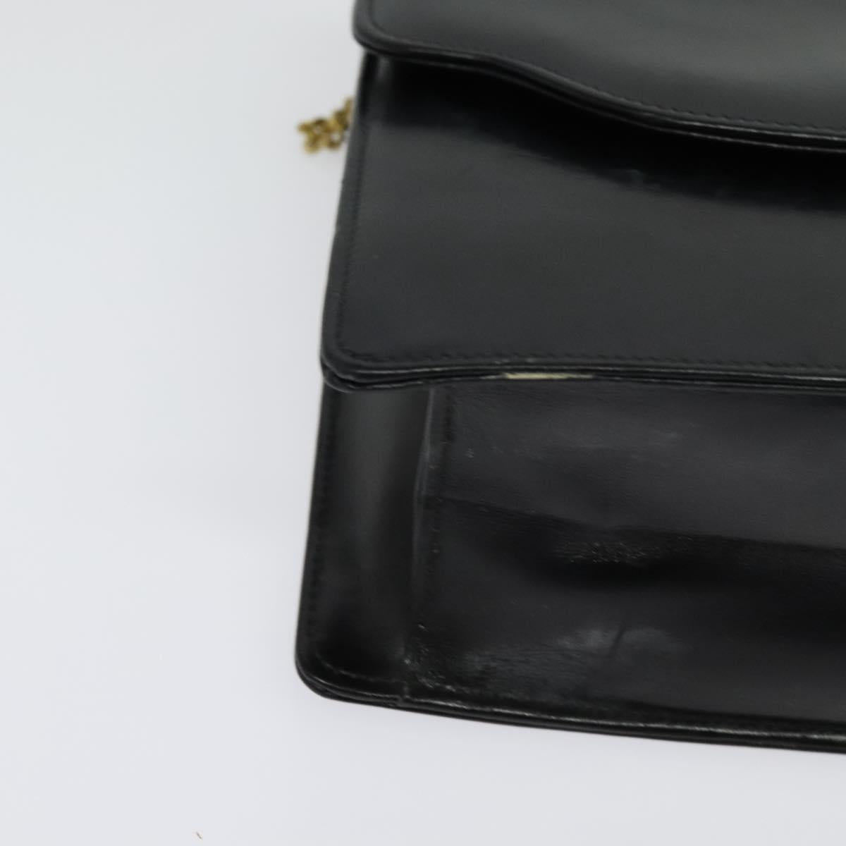 GUCCI Chain Shoulder Bag Leather Vintage Black Gold Auth BA5518