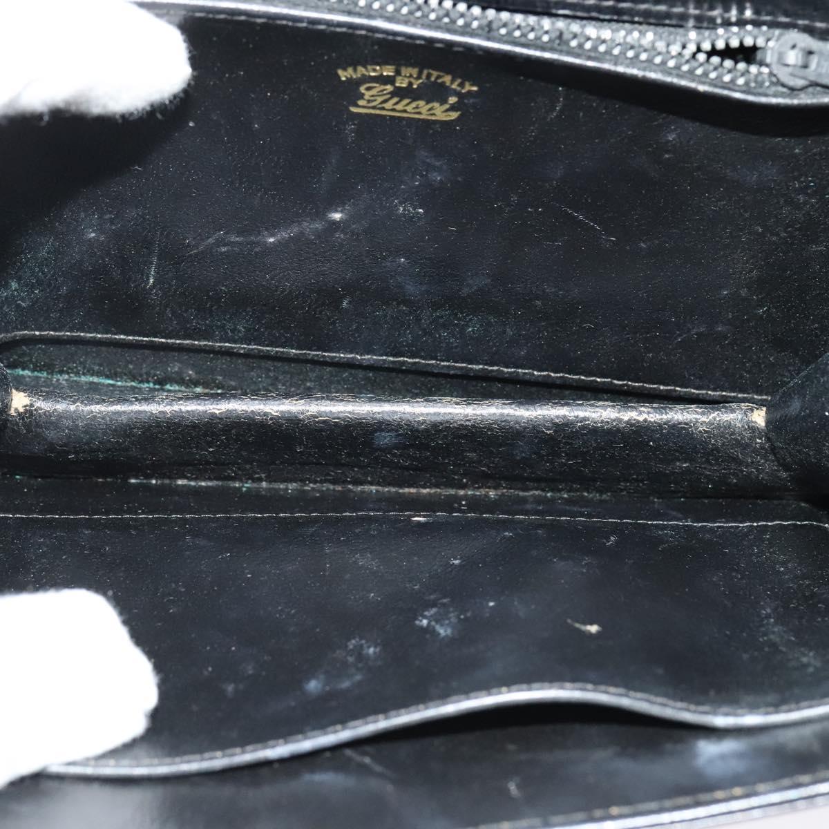 GUCCI Chain Shoulder Bag Leather Vintage Black Gold Auth BA5518