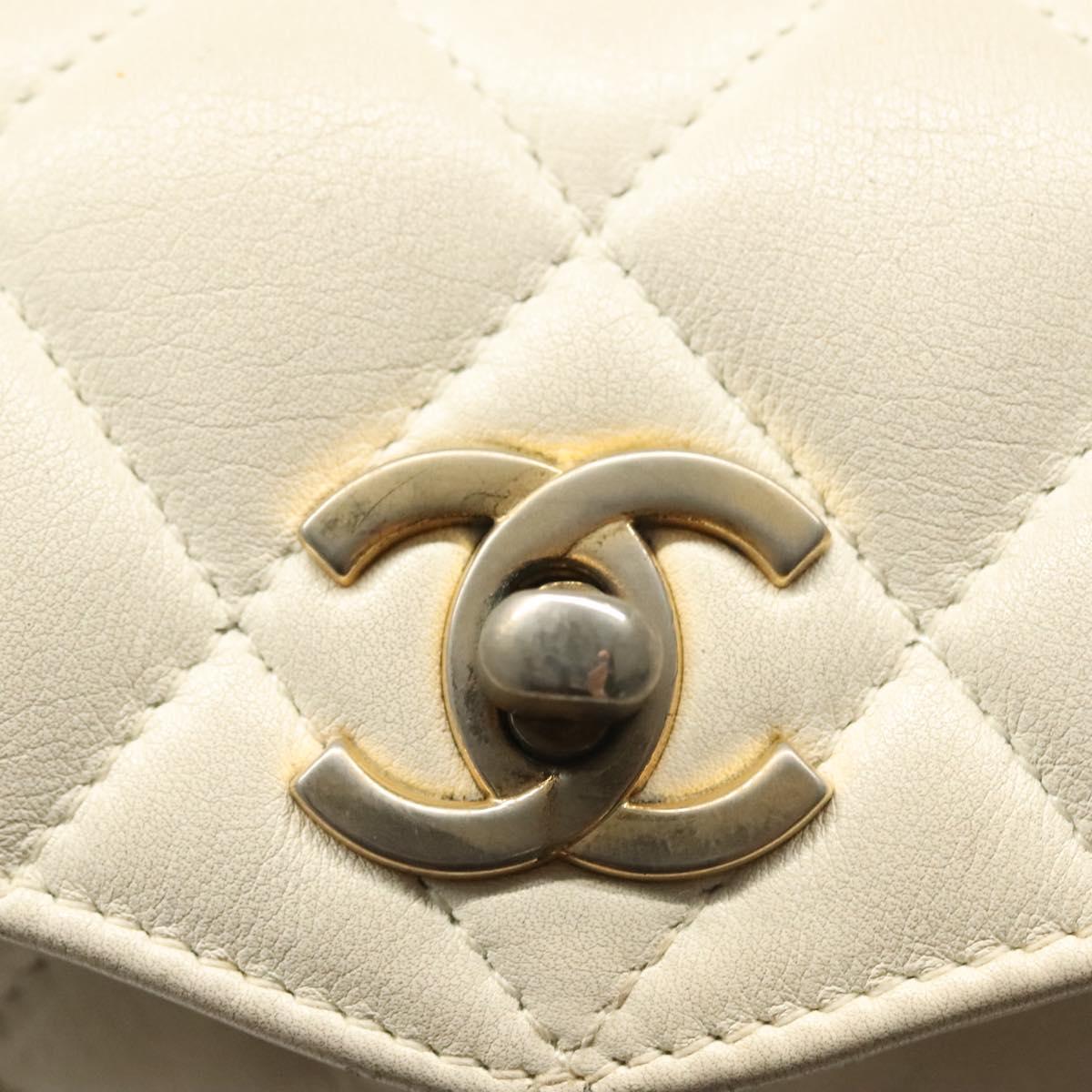 CHANEL Matelasse Chain Waist bag Lamb Skin White Gold CC Auth BA5530