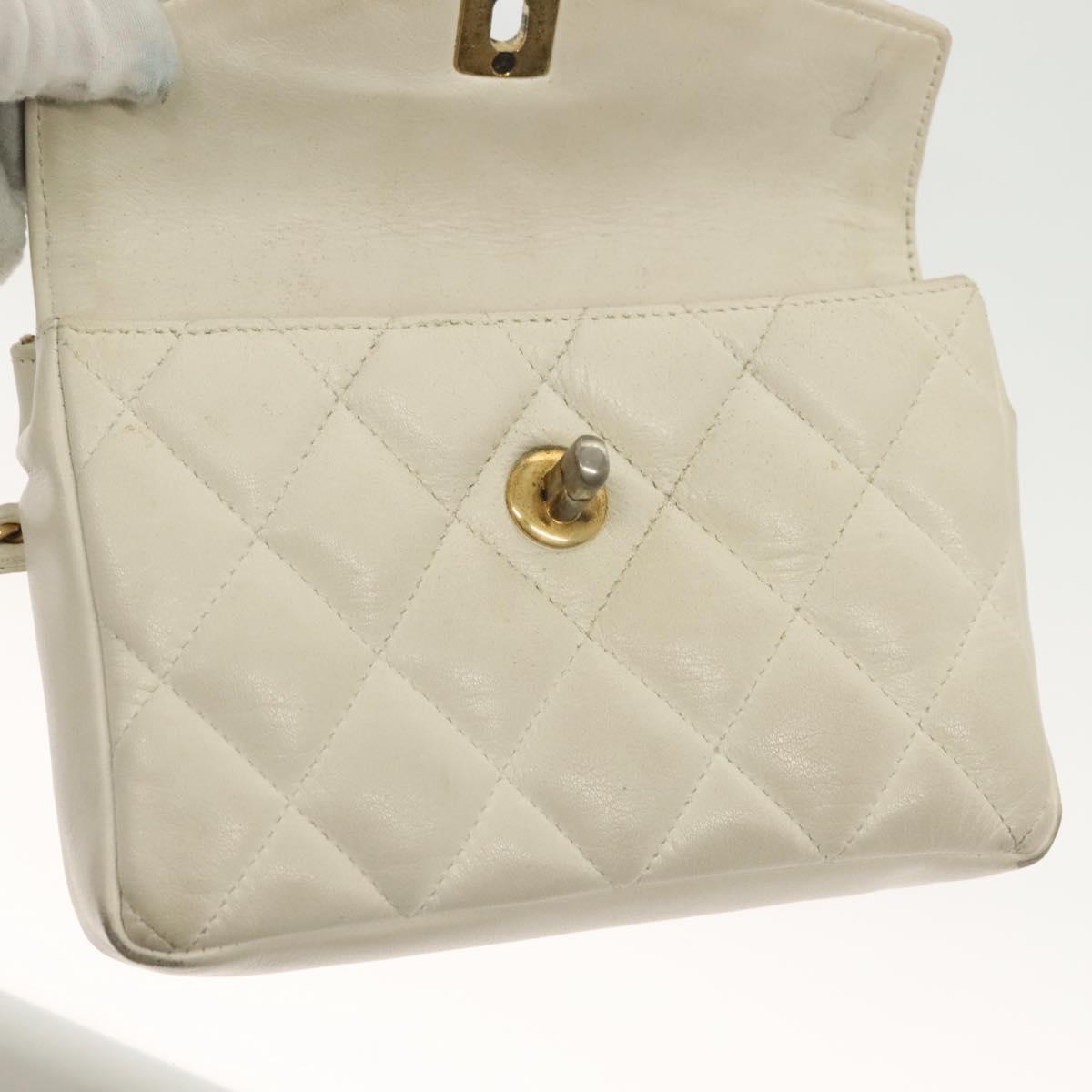 CHANEL Matelasse Chain Waist bag Lamb Skin White Gold CC Auth BA5530