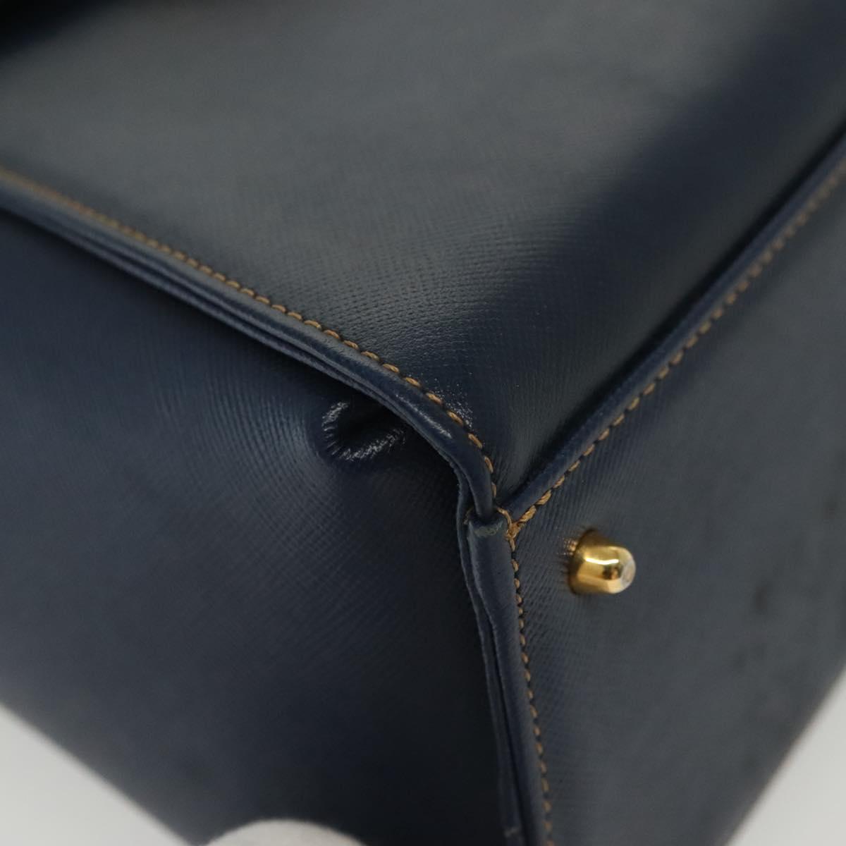 VALENTINO Hand Bag Leather Navy Gold Auth BA5531