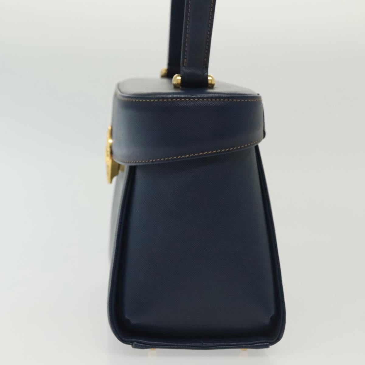 VALENTINO Hand Bag Leather Navy Gold Auth BA5531