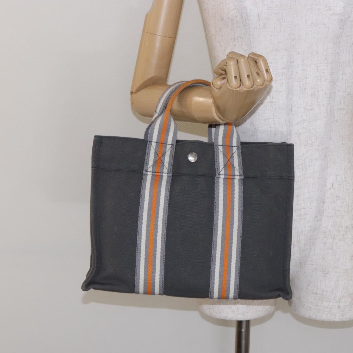 HERMES Fourre Tout PM Hand Bag Canvas Silver Gray Auth BA5534