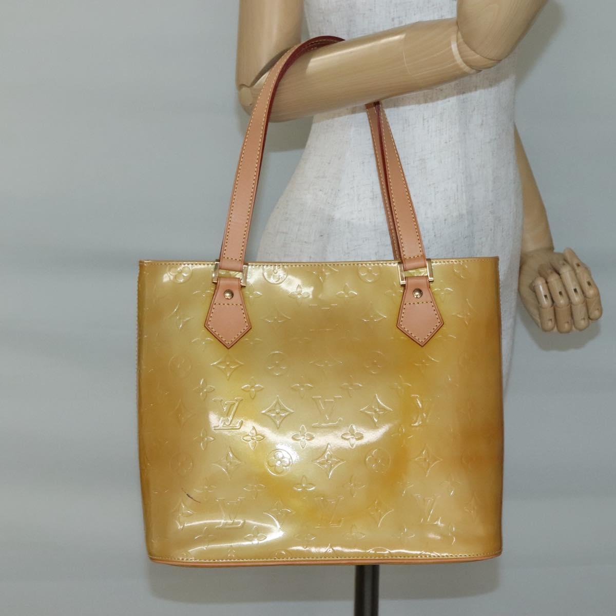 LOUIS VUITTON Monogram Vernis Houston Hand Bag Beige M91004 LV Auth BA5537
