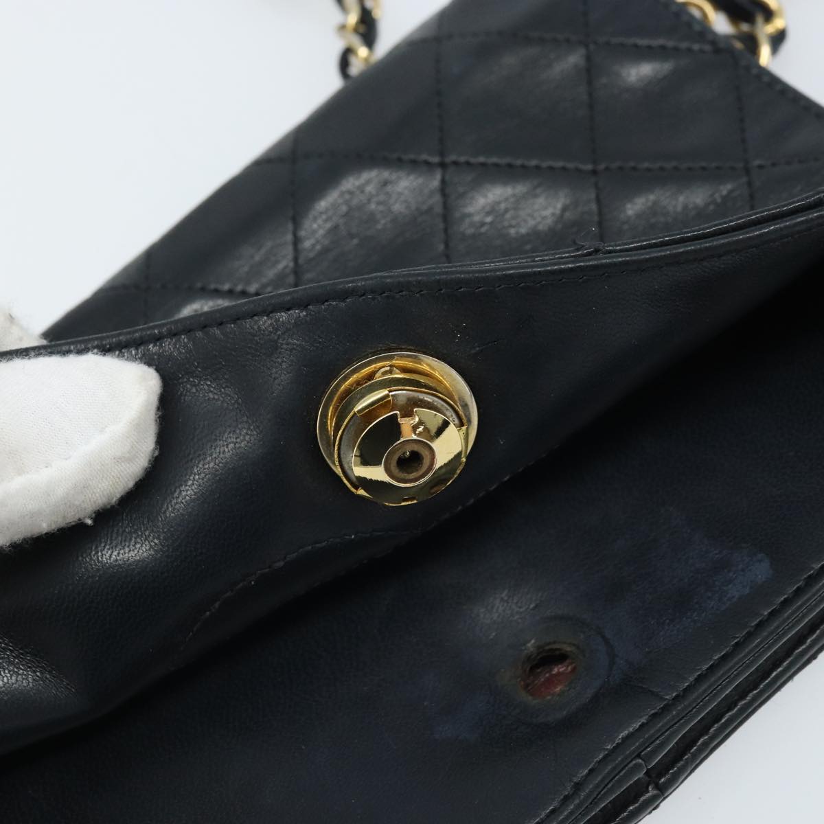 CHANEL Matelasse Chain Shoulder Bag Lamb Skin Black Gold CC Auth BA5545