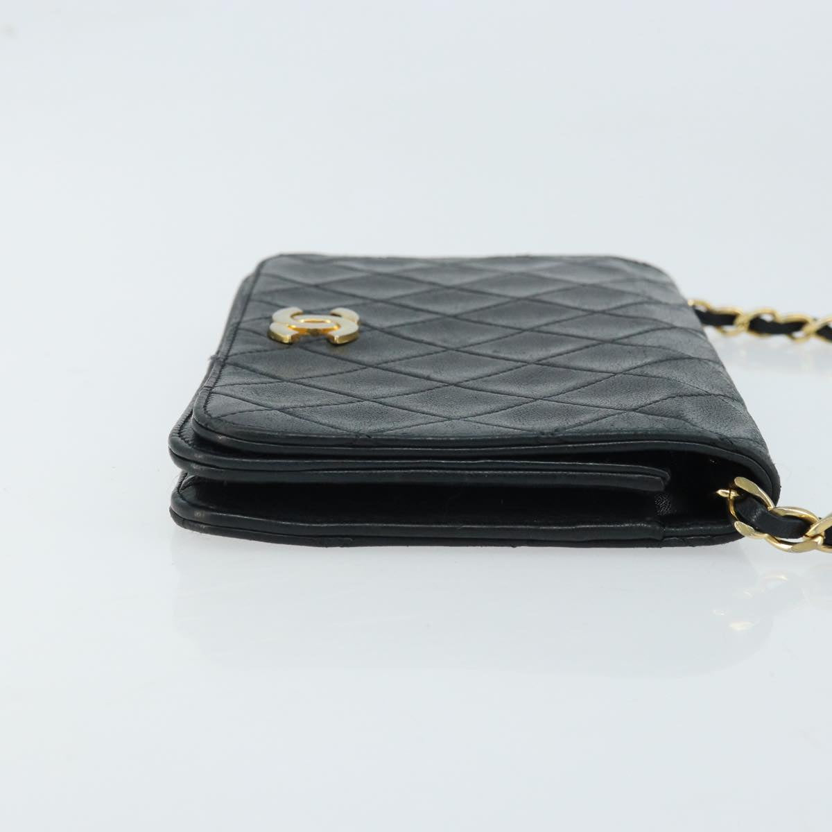 CHANEL Matelasse Chain Shoulder Bag Lamb Skin Black Gold CC Auth BA5545
