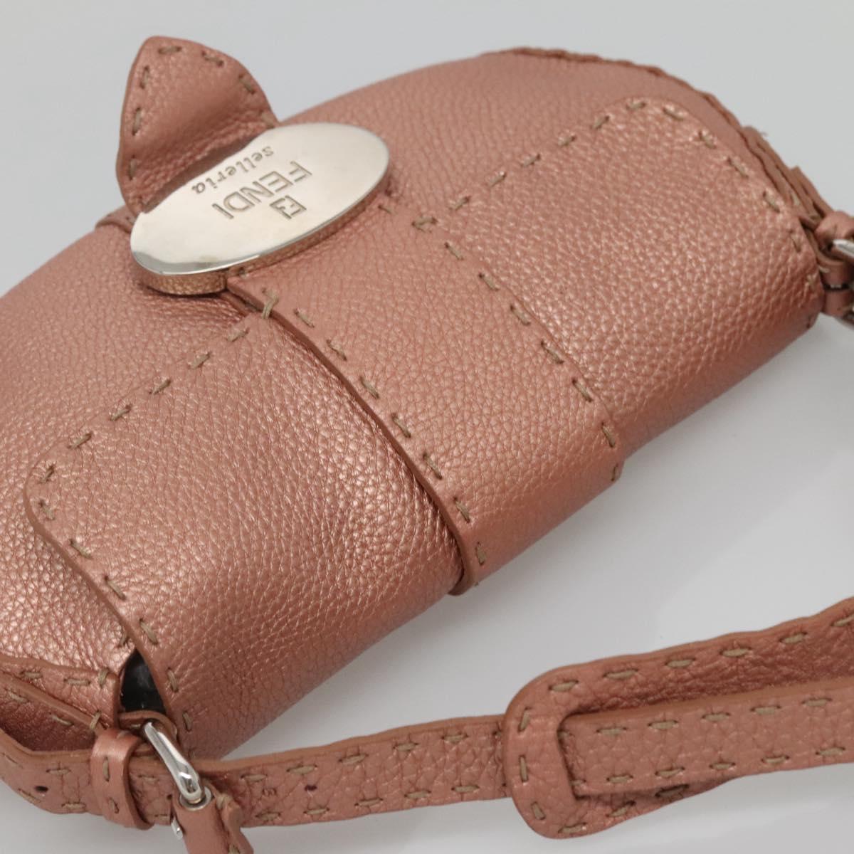 FENDI Celeria Shoulder Bag Leather Pink Silver Auth BA5547