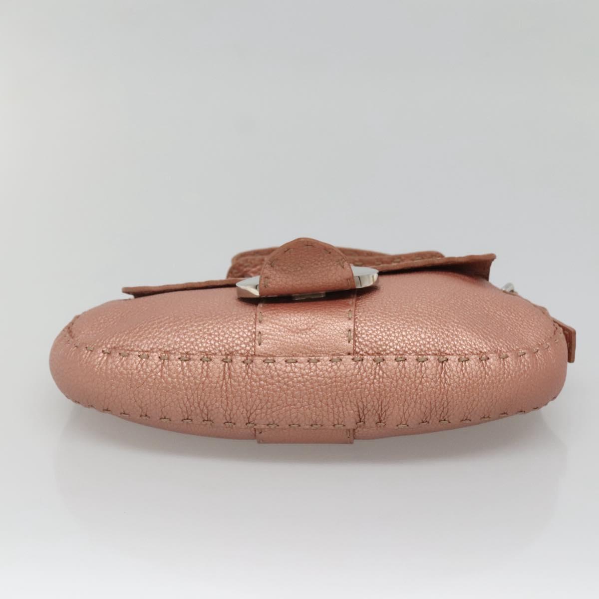 FENDI Celeria Shoulder Bag Leather Pink Silver Auth BA5547