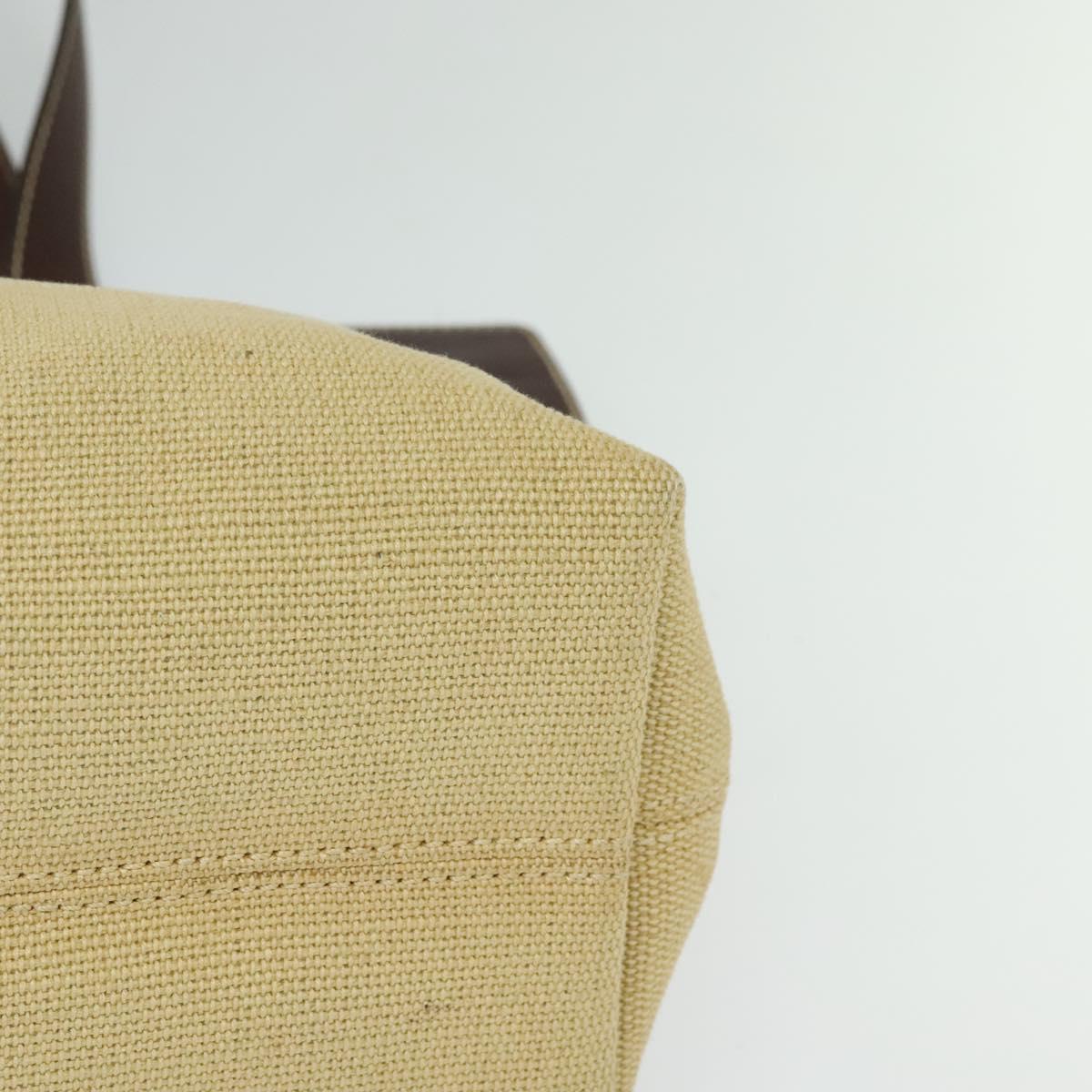 CHANEL Tote Bag Canvas Leather Beige CC Auth BA555