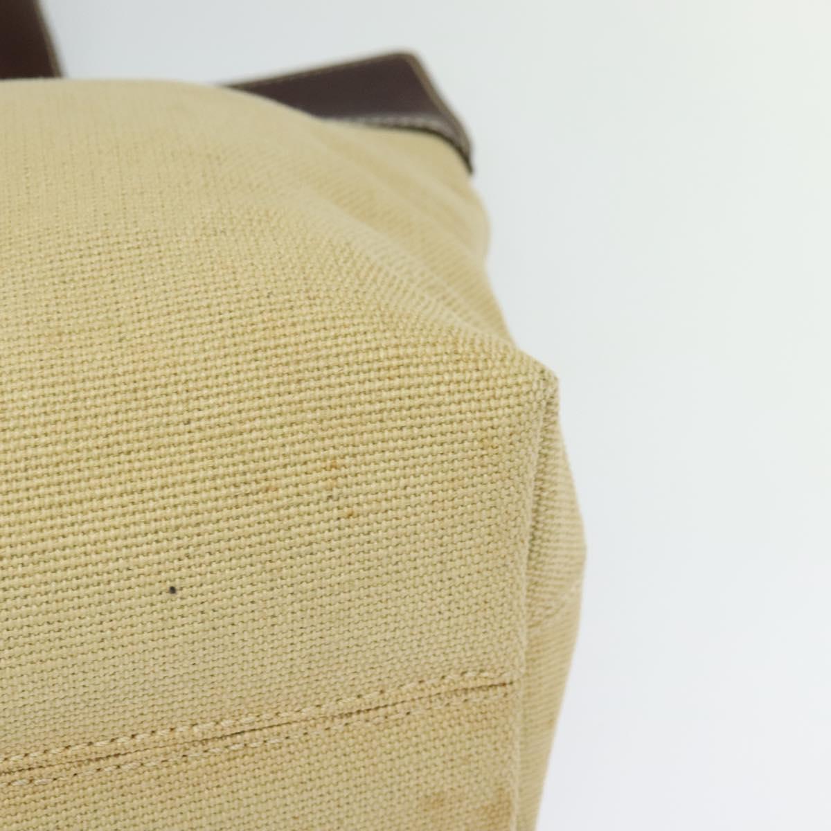 CHANEL Tote Bag Canvas Leather Beige CC Auth BA555