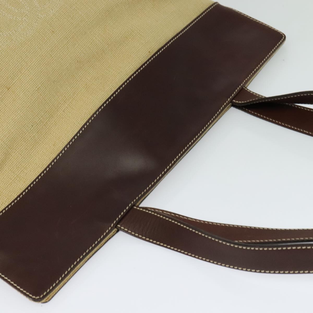 CHANEL Tote Bag Canvas Leather Beige CC Auth BA555