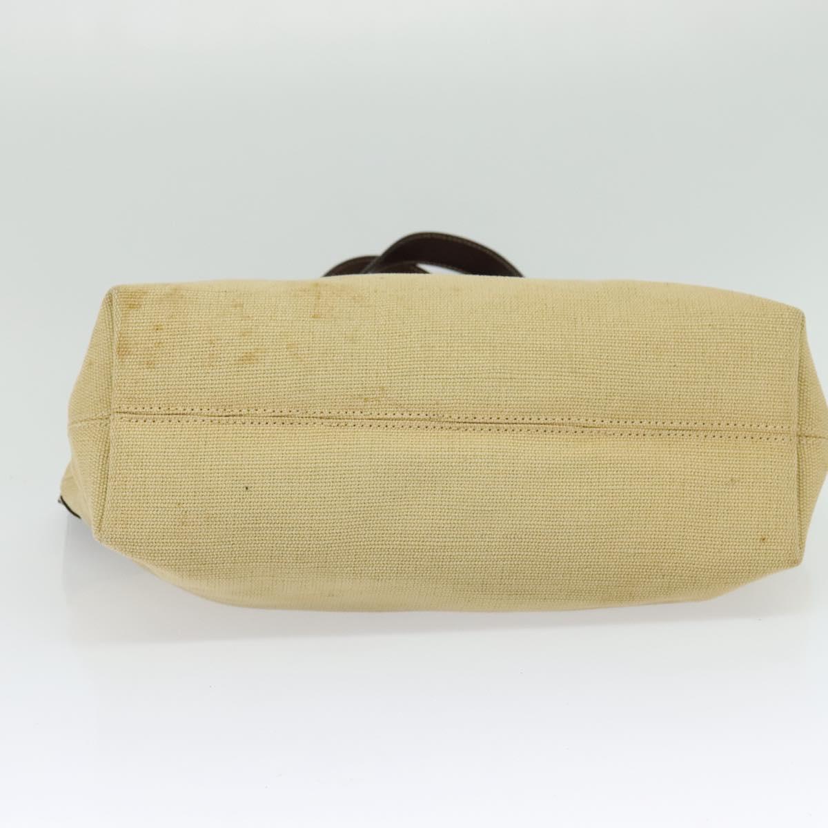 CHANEL Tote Bag Canvas Leather Beige CC Auth BA555