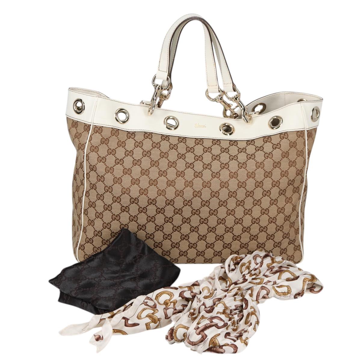 GUCCI GG Canvas Tote Bag Beige Gold 153033 Auth BA5552V
