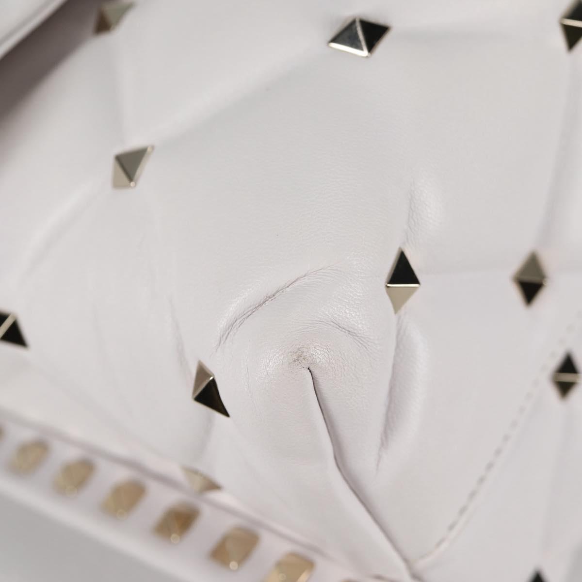 VALENTINO Candy Studs Hand Bag Leather 2way White Gold Auth BA5556