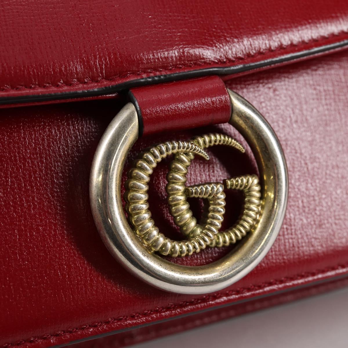 GUCCI GG Marmont Shoulder Bag Leather Red Gold 589474 Auth BA5558V
