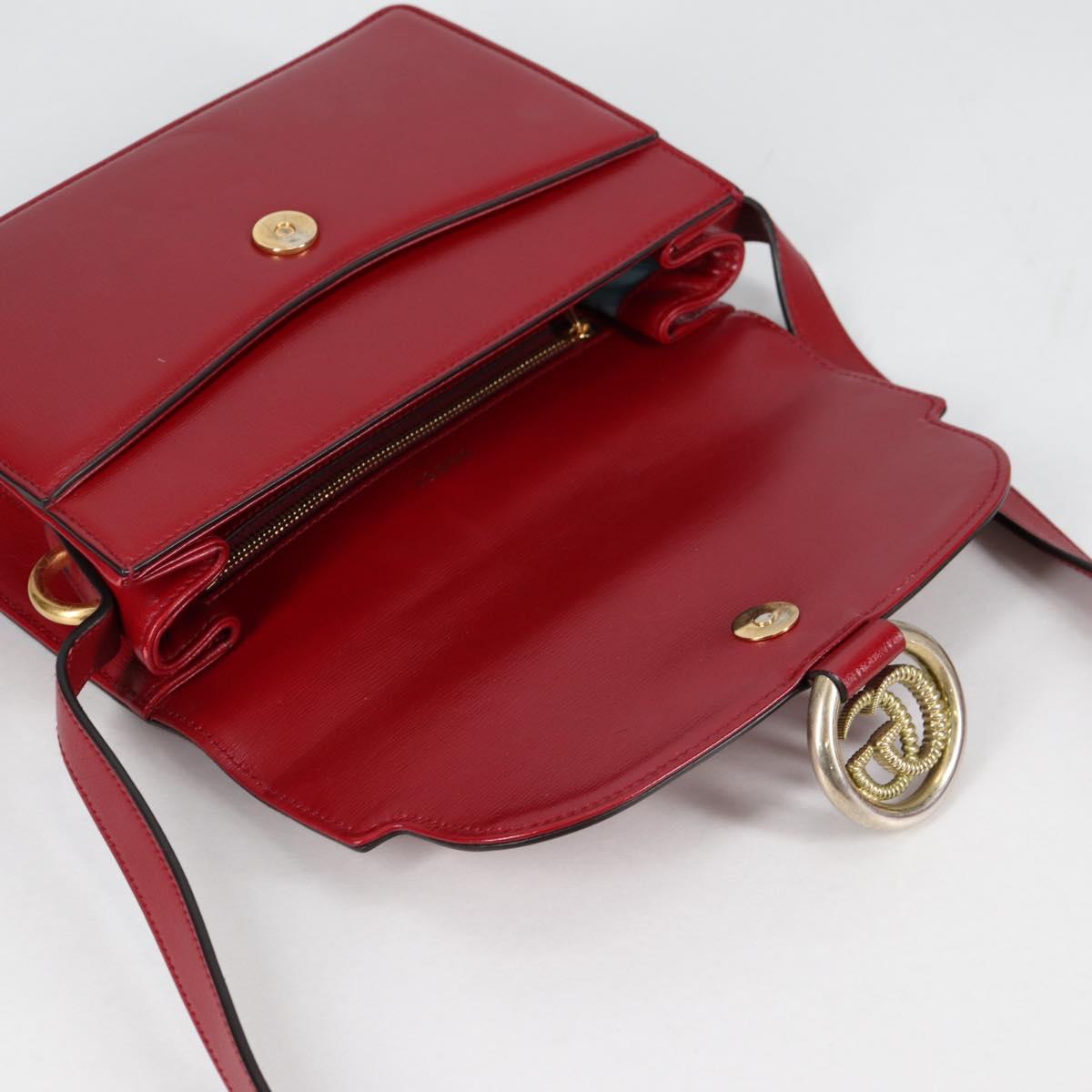 GUCCI GG Marmont Shoulder Bag Leather Red Gold 589474 Auth BA5558V