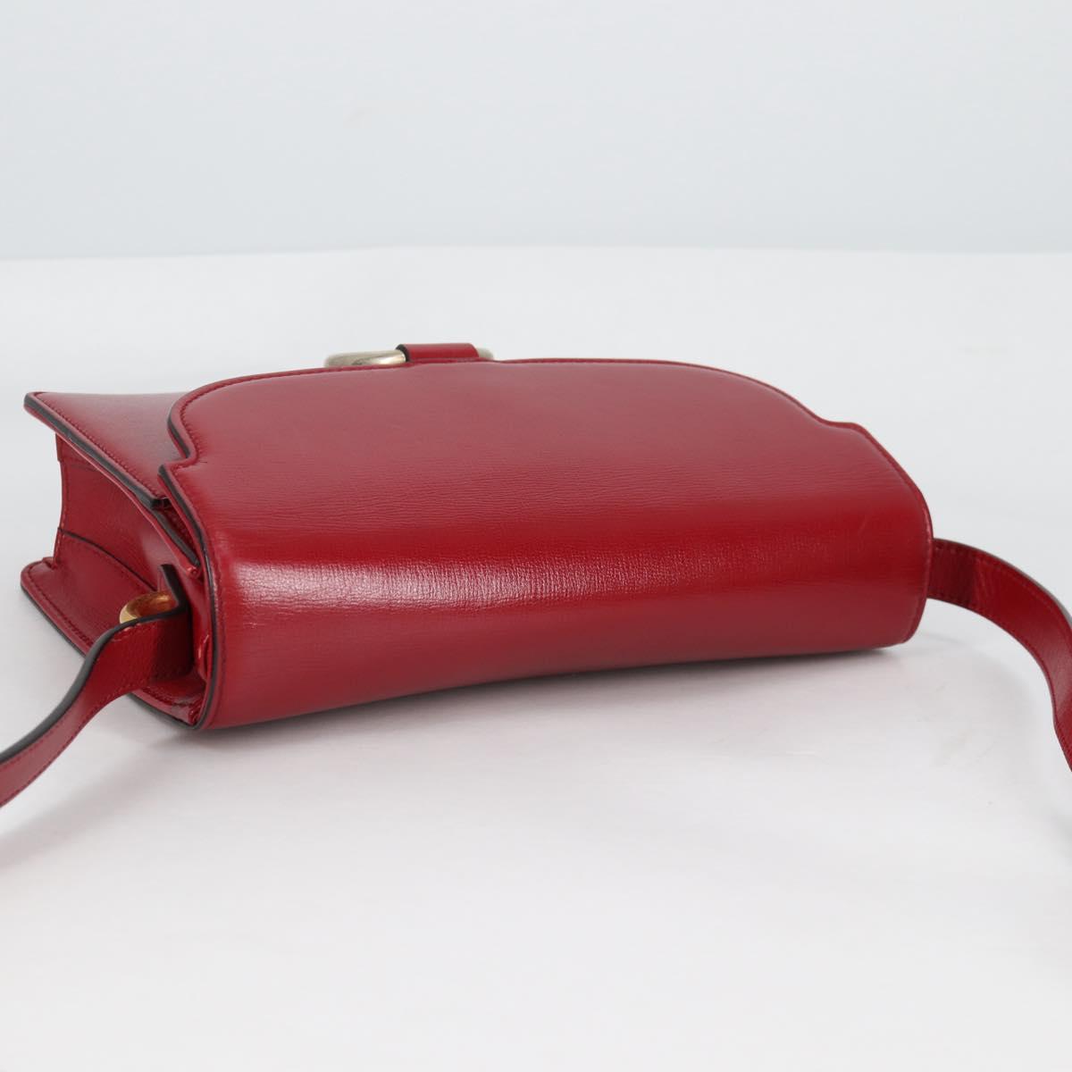 GUCCI GG Marmont Shoulder Bag Leather Red Gold 589474 Auth BA5558V