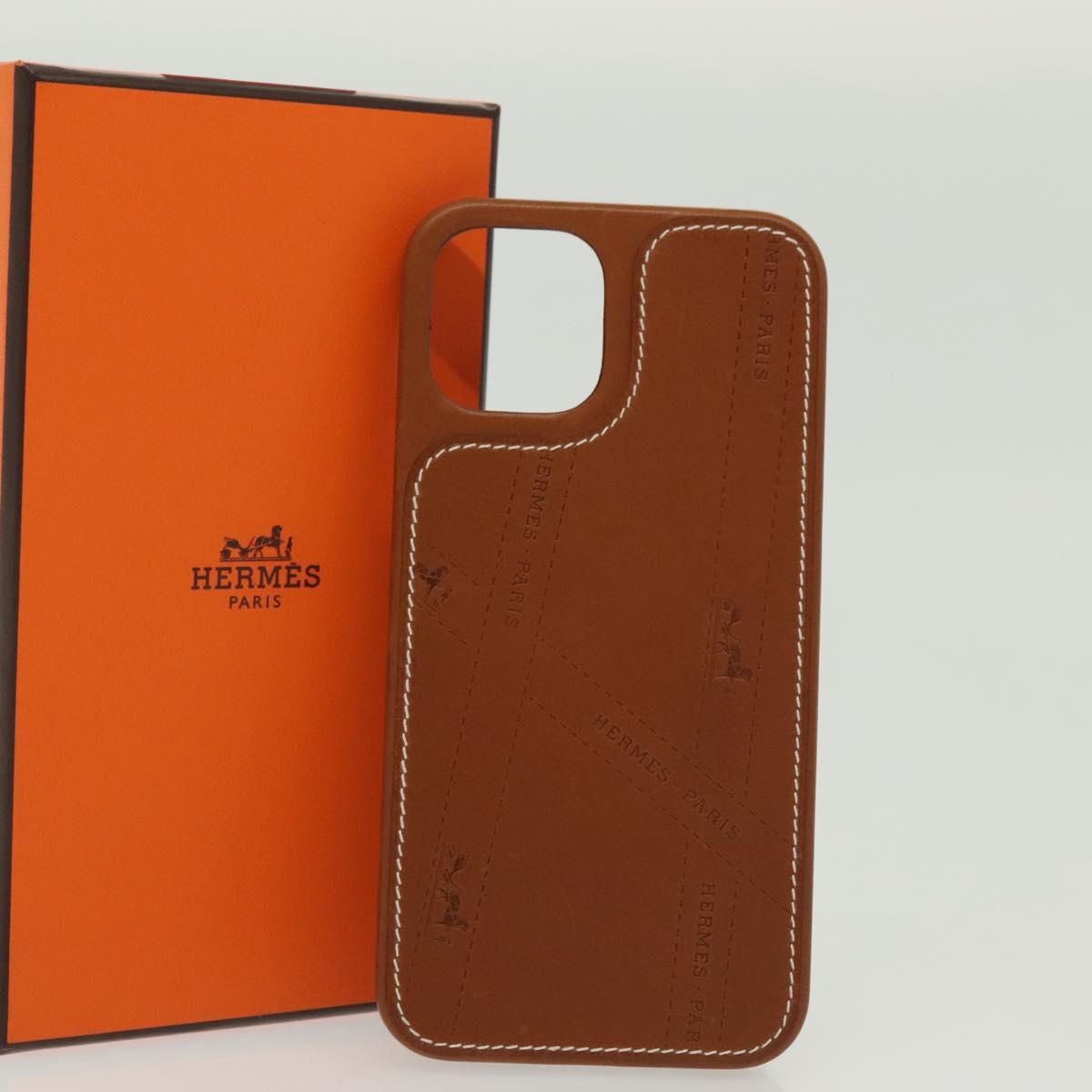 HERMES iPhone 12 & 12 Pro Case iPhone Case Leather Brown Auth BA5561
