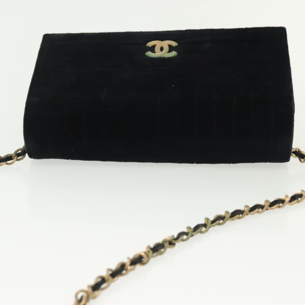 CHANEL Chain Mademoiselle Shoulder Bag Velor Black Gold CC Auth BA5562
