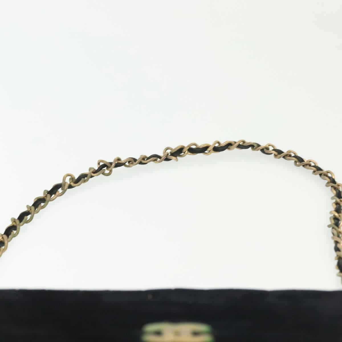CHANEL Chain Mademoiselle Shoulder Bag Velor Black Gold CC Auth BA5562