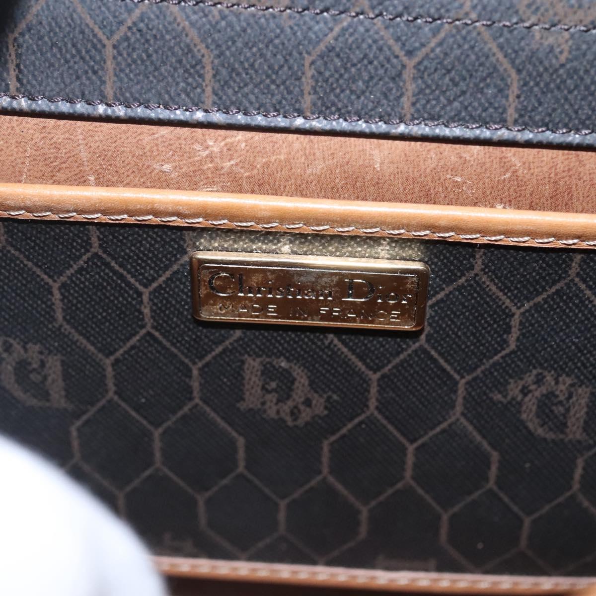 Christian Dior Honeycomb Canvas Shoulder Bag PVC Black Gold Auth BA558