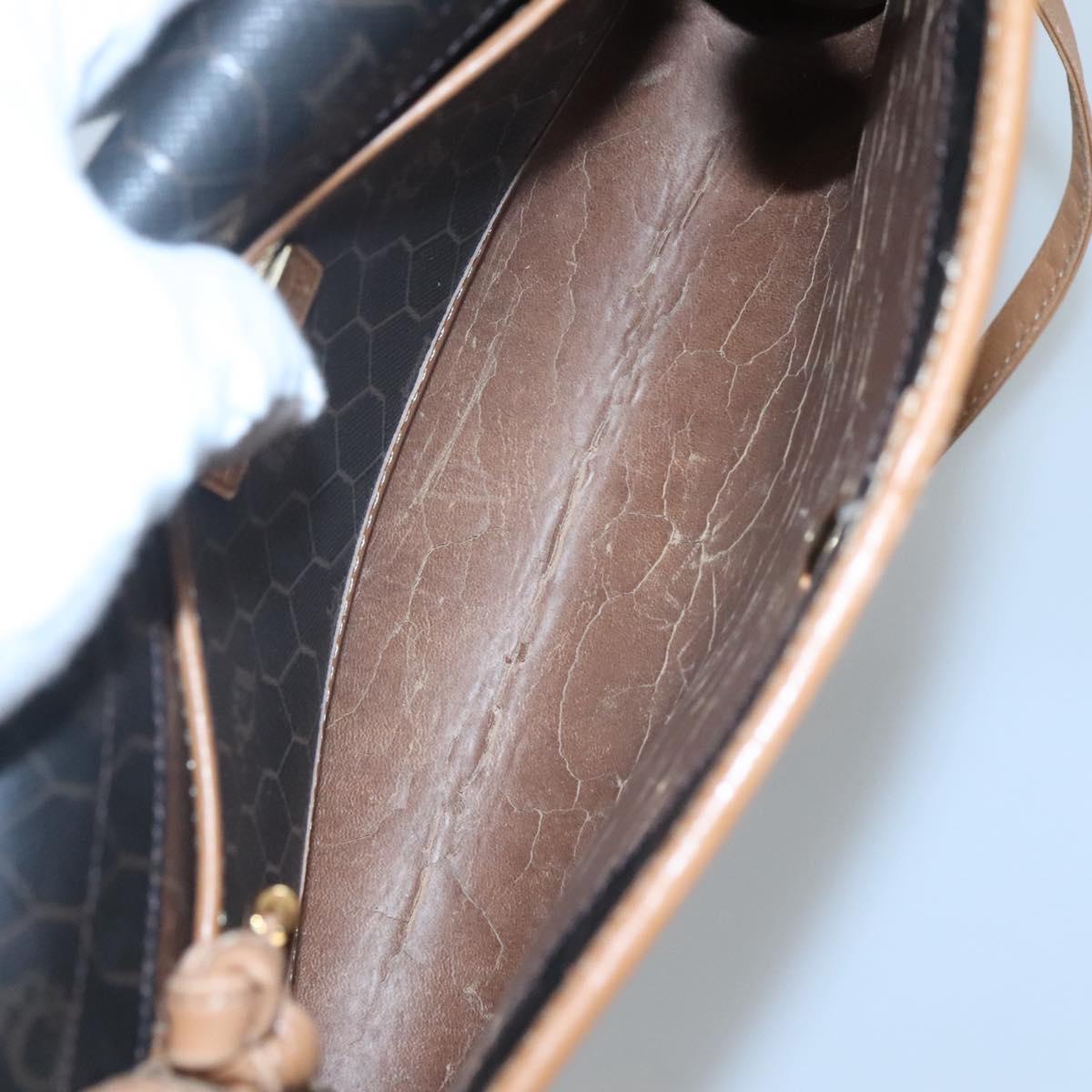 Christian Dior Honeycomb Canvas Shoulder Bag PVC Black Gold Auth BA558