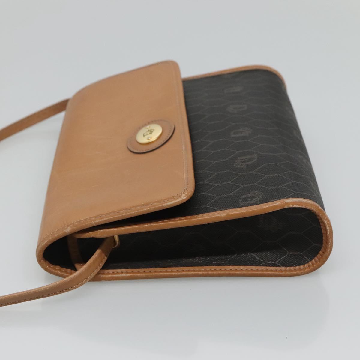 Christian Dior Honeycomb Canvas Shoulder Bag PVC Black Gold Auth BA558