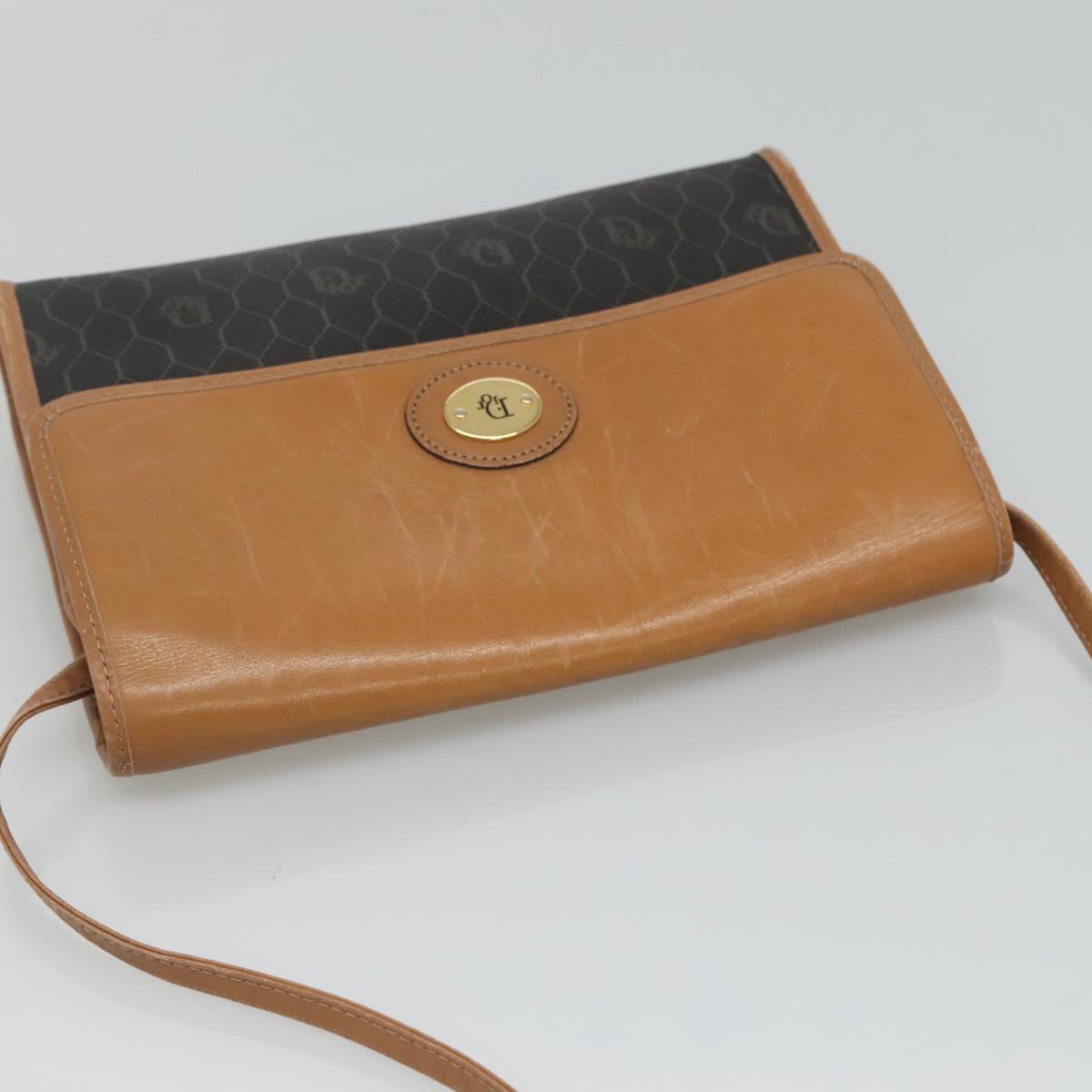 Christian Dior Honeycomb Canvas Shoulder Bag PVC Black Gold Auth BA558