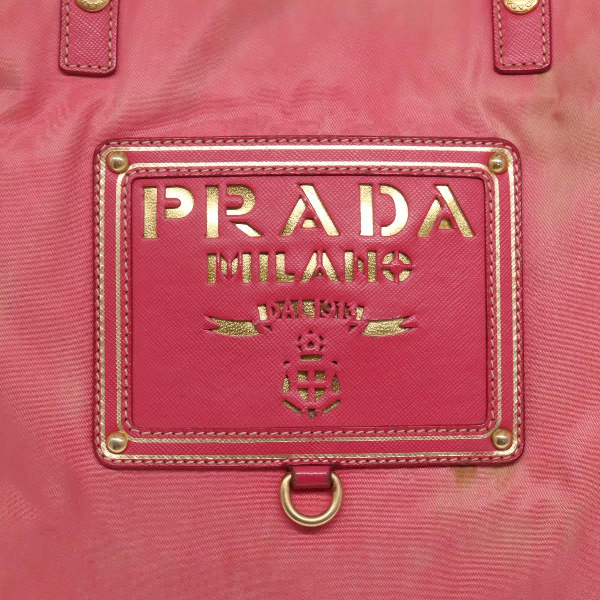 PRADA Tote Bag Nylon 2way Pink Gold Auth BA5588