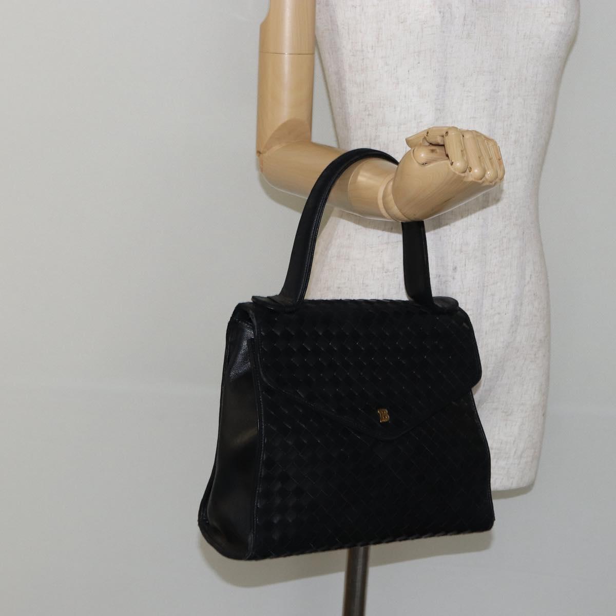 BALLY Hand Bag Leather Black Gold Auth BA5593