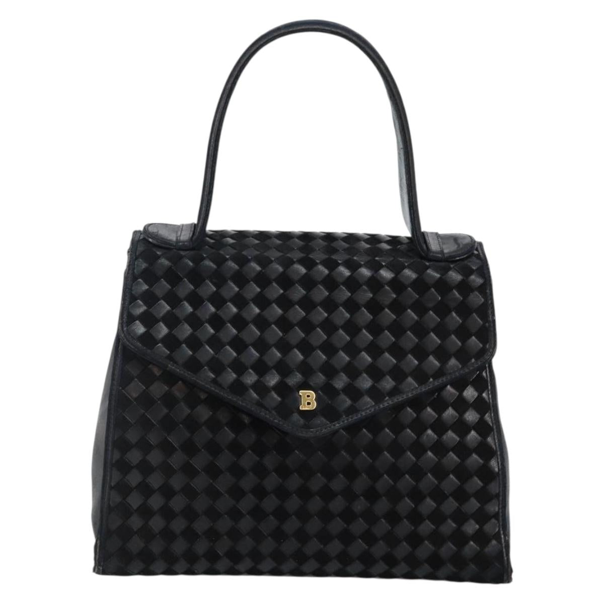 BALLY Hand Bag Leather Black Gold Auth BA5593