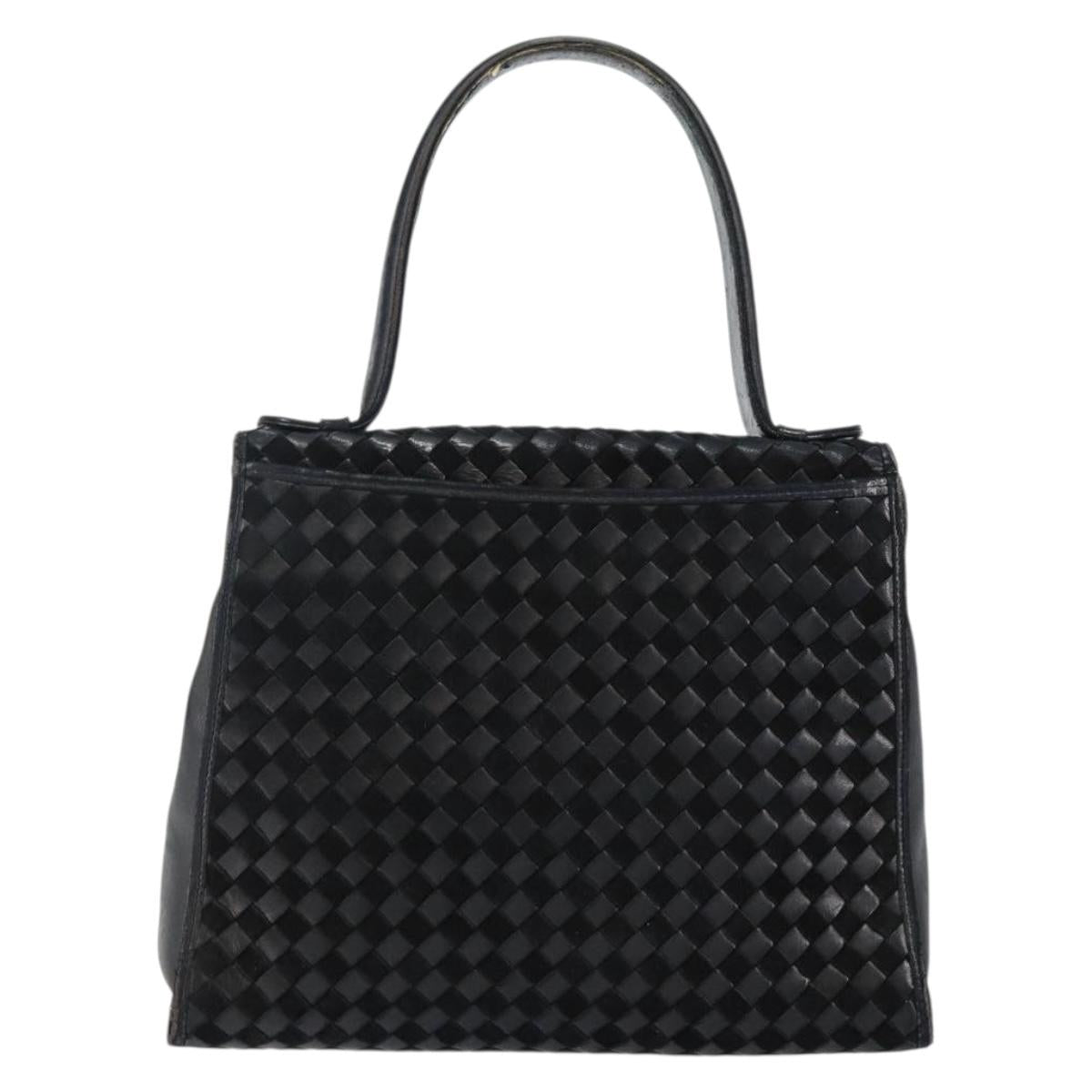 BALLY Hand Bag Leather Black Gold Auth BA5593