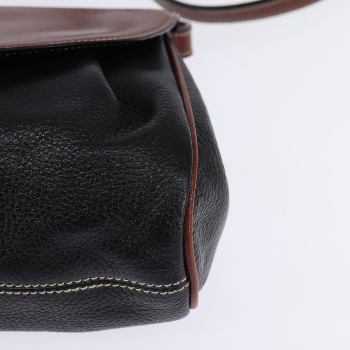 BALLY Shoulder Bag Leather Black Gold Auth BA5594