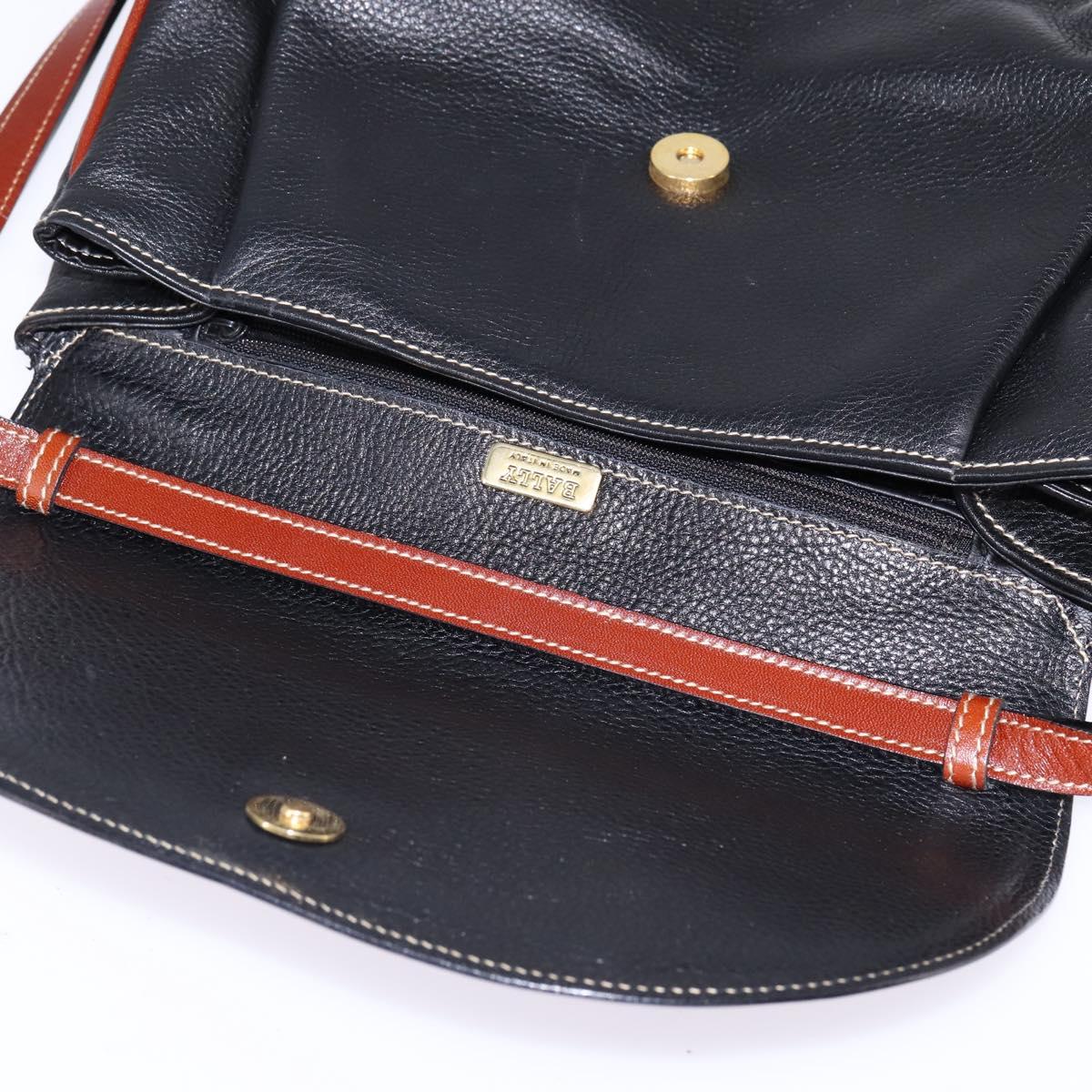 BALLY Shoulder Bag Leather Black Gold Auth BA5594