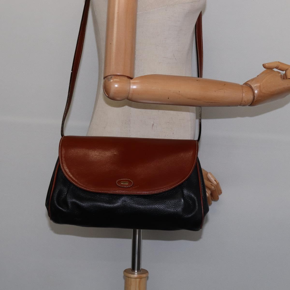 BALLY Shoulder Bag Leather Black Gold Auth BA5594