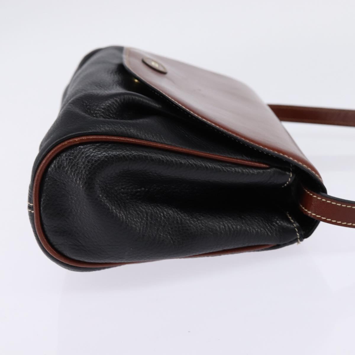 BALLY Shoulder Bag Leather Black Gold Auth BA5594
