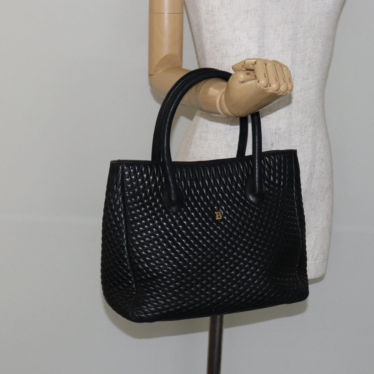 BALLY Hand Bag Leather Black Gold Auth BA5595