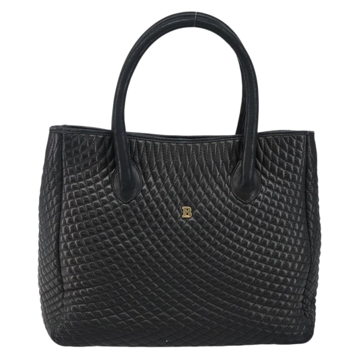 BALLY Hand Bag Leather Black Gold Auth BA5595