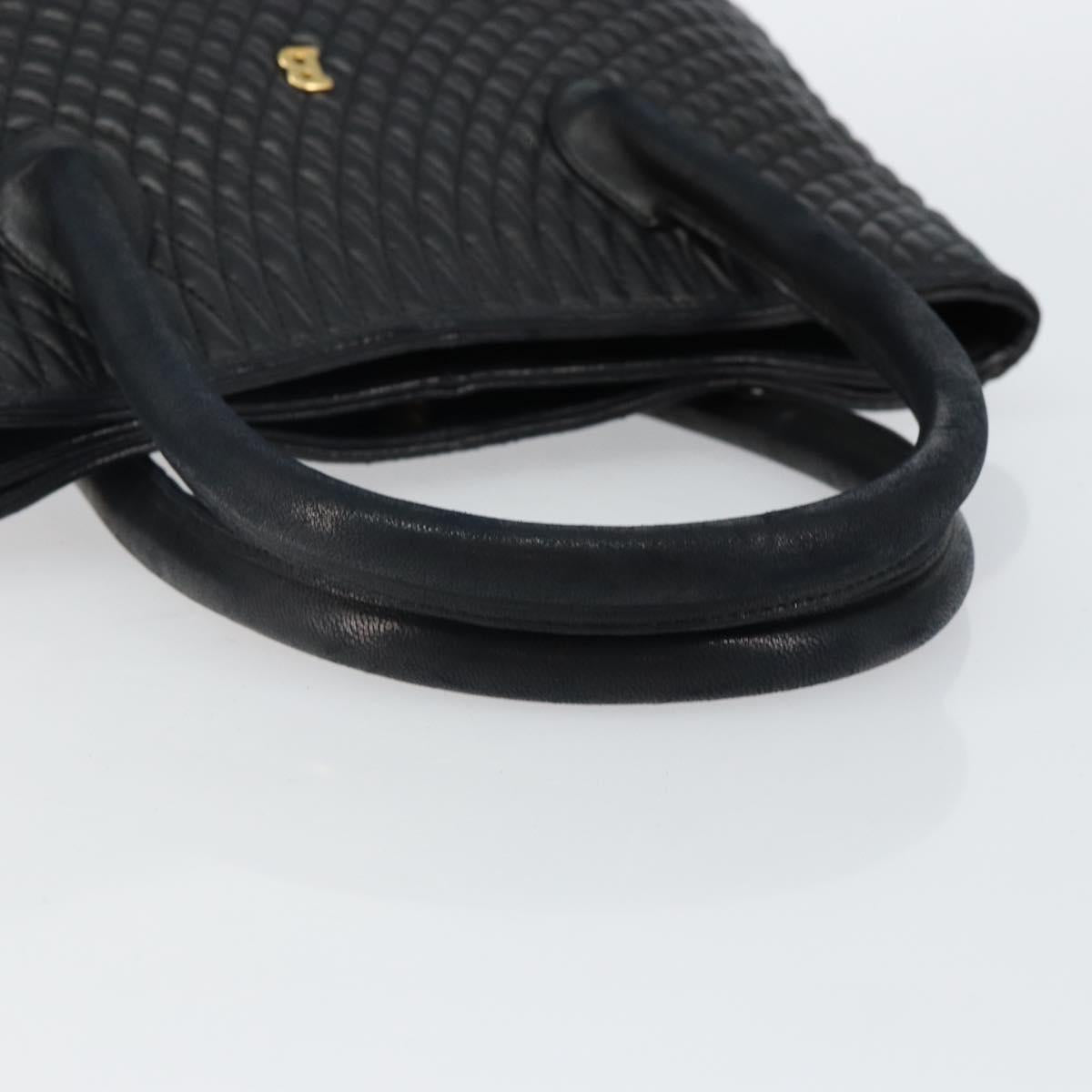 BALLY Hand Bag Leather Black Gold Auth BA5595