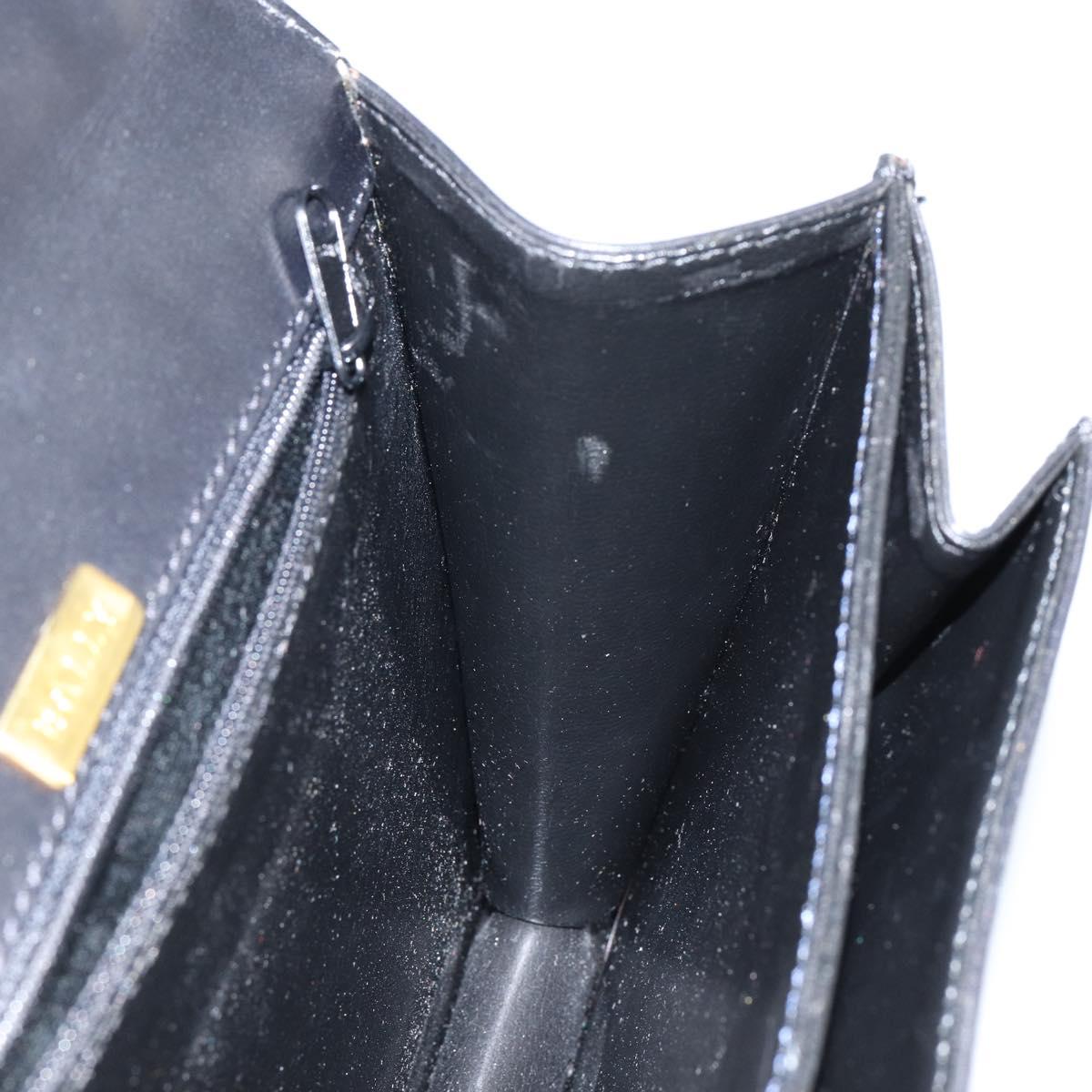 BALLY Hand Bag Leather Black Gold Auth BA5596