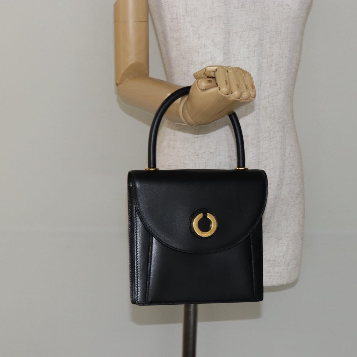 BALLY Hand Bag Leather Black Gold Auth BA5596