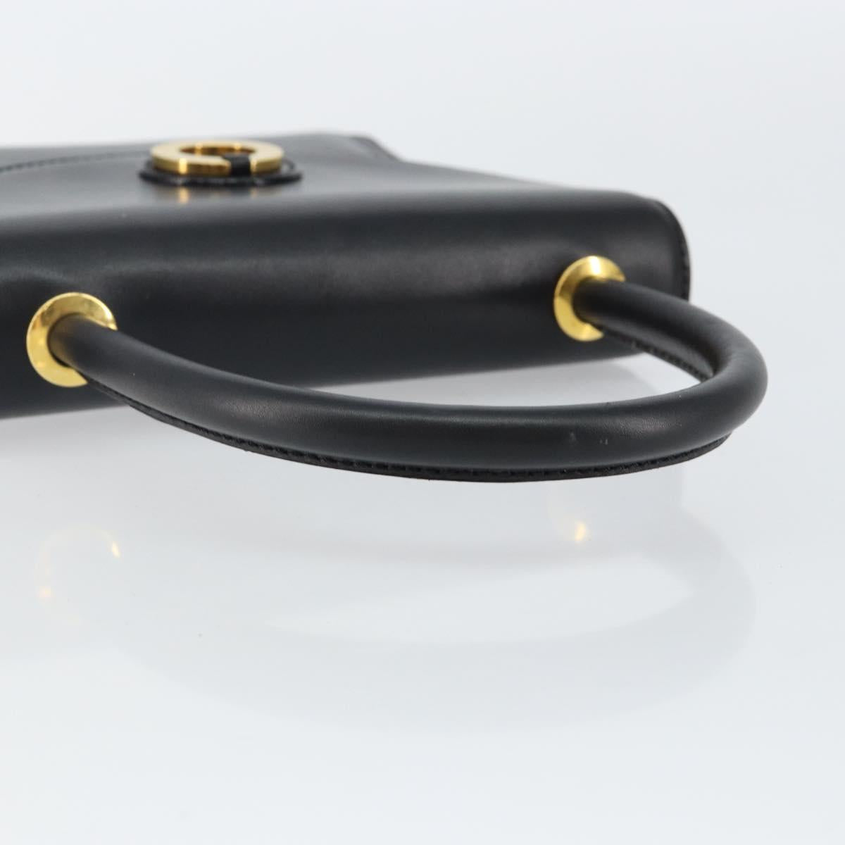 BALLY Hand Bag Leather Black Gold Auth BA5596