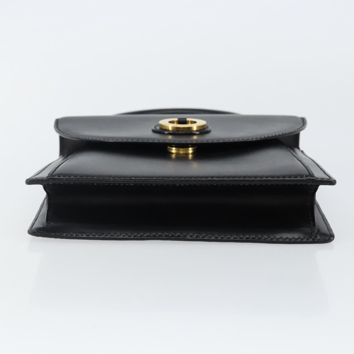 BALLY Hand Bag Leather Black Gold Auth BA5596