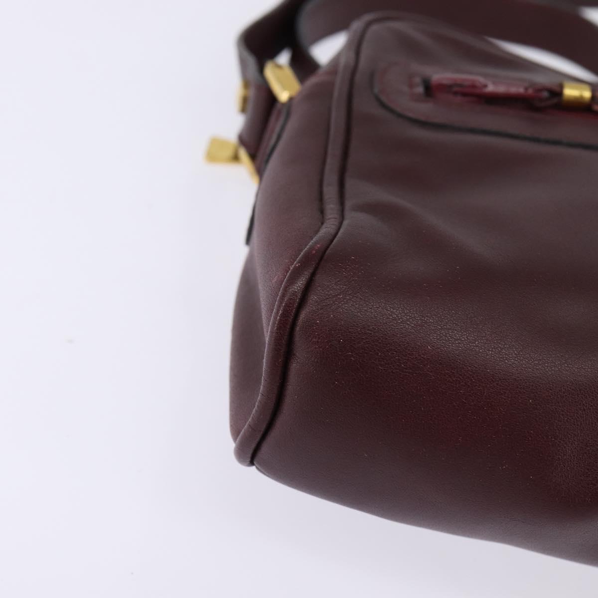 GUCCI Shoulder Bag Leather Bordeaux Gold Auth BA5601