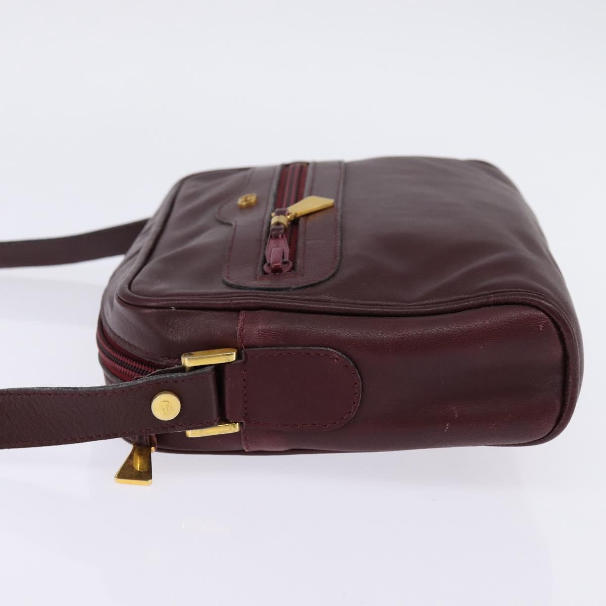 GUCCI Shoulder Bag Leather Bordeaux Gold Auth BA5601