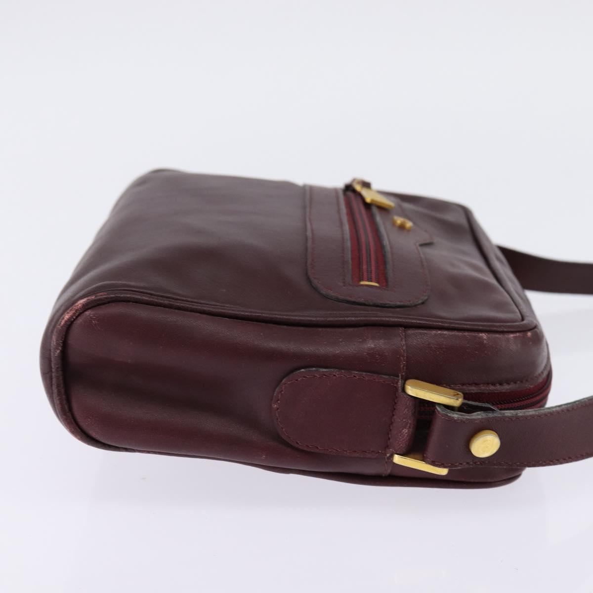 GUCCI Shoulder Bag Leather Bordeaux Gold Auth BA5601