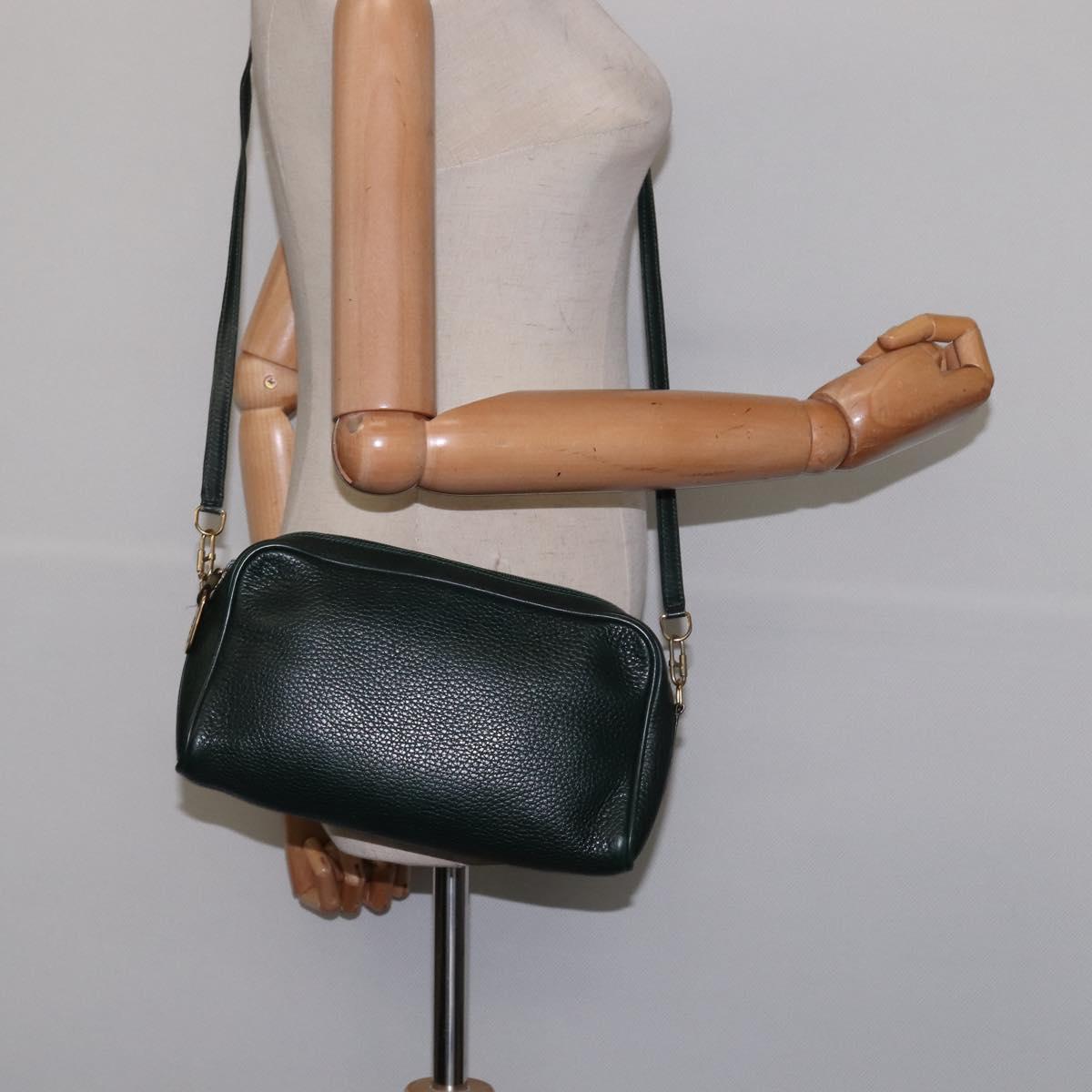 GUCCI Shoulder Bag Leather Green Gold Auth BA5602