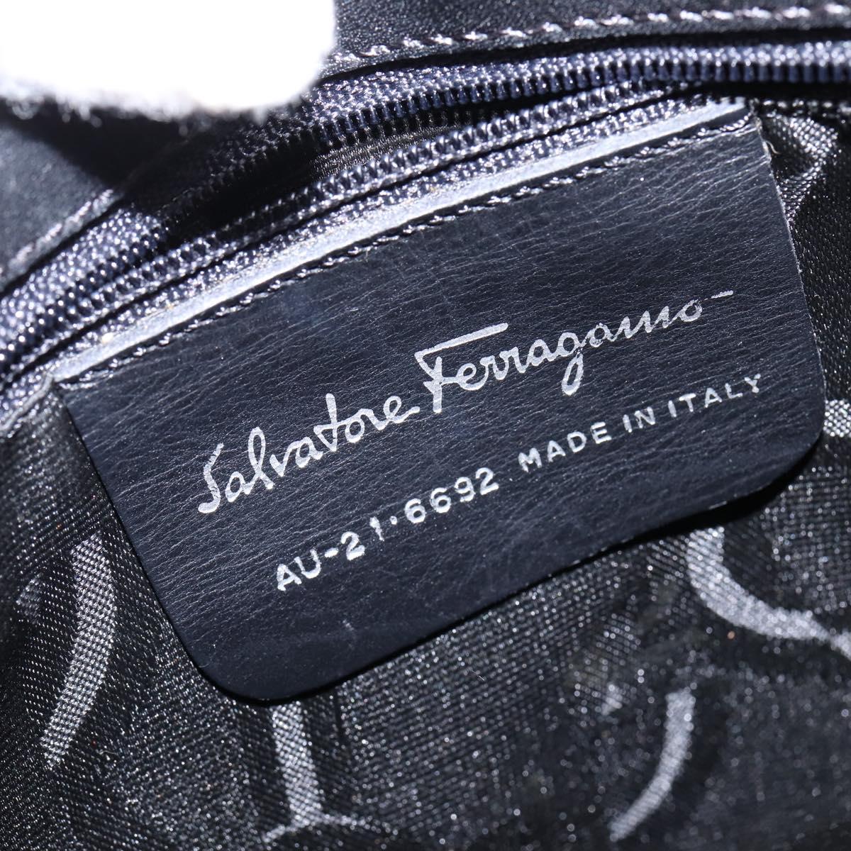 Salvatore Ferragamo Vala Chain Shoulder Bag Canvas Black Silver Auth BA5606