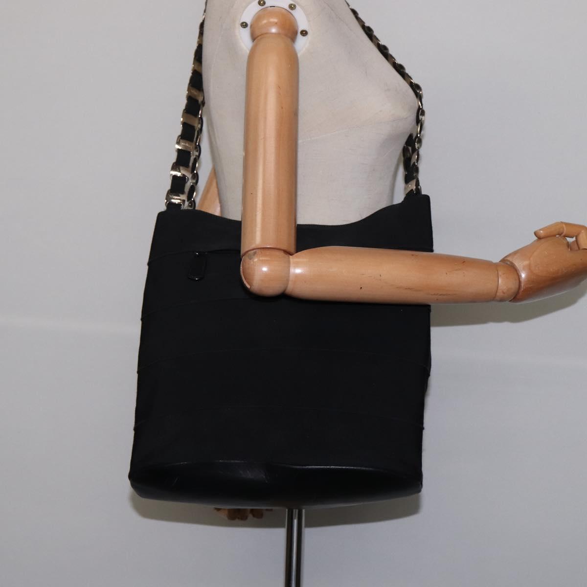 Salvatore Ferragamo Vala Chain Shoulder Bag Canvas Black Silver Auth BA5606
